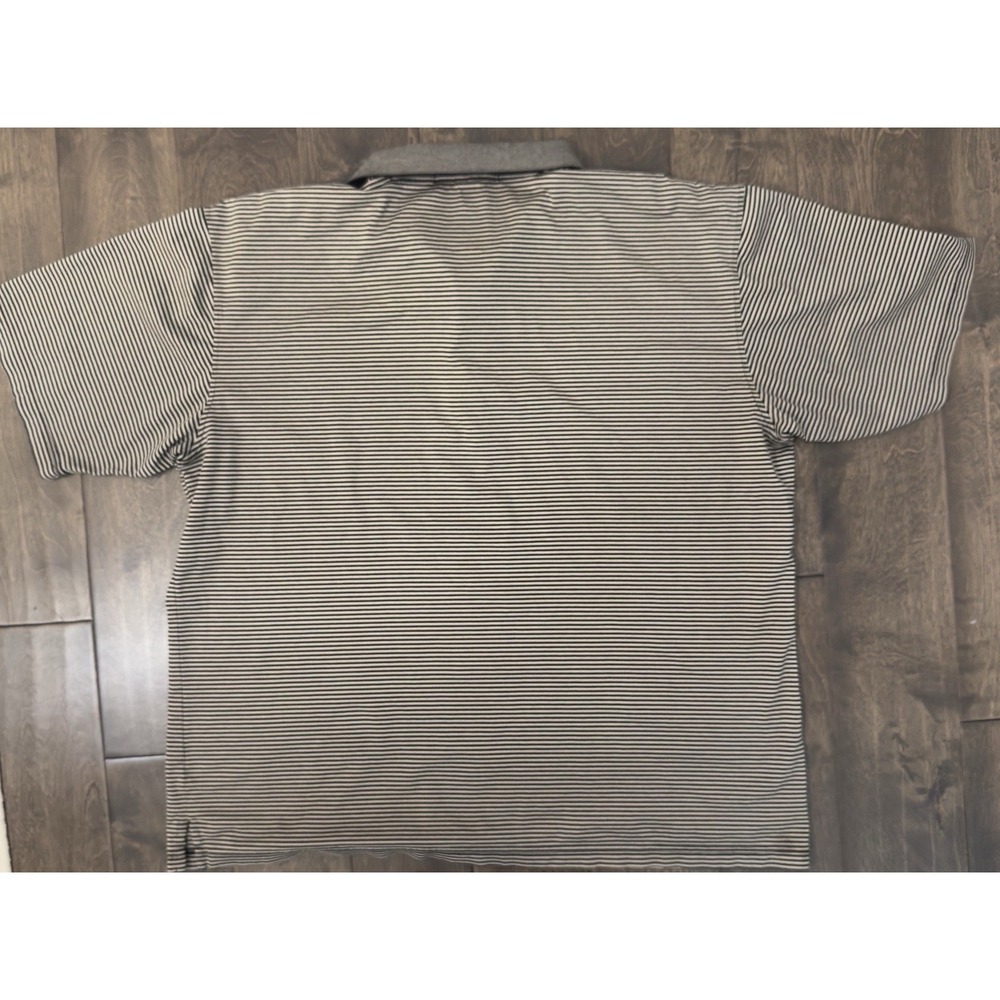 Alan Flusser Polo Shirt Mens XL Tan Striped Mercerized Cotton Golf Short Sleeve - Picture 5 of 5